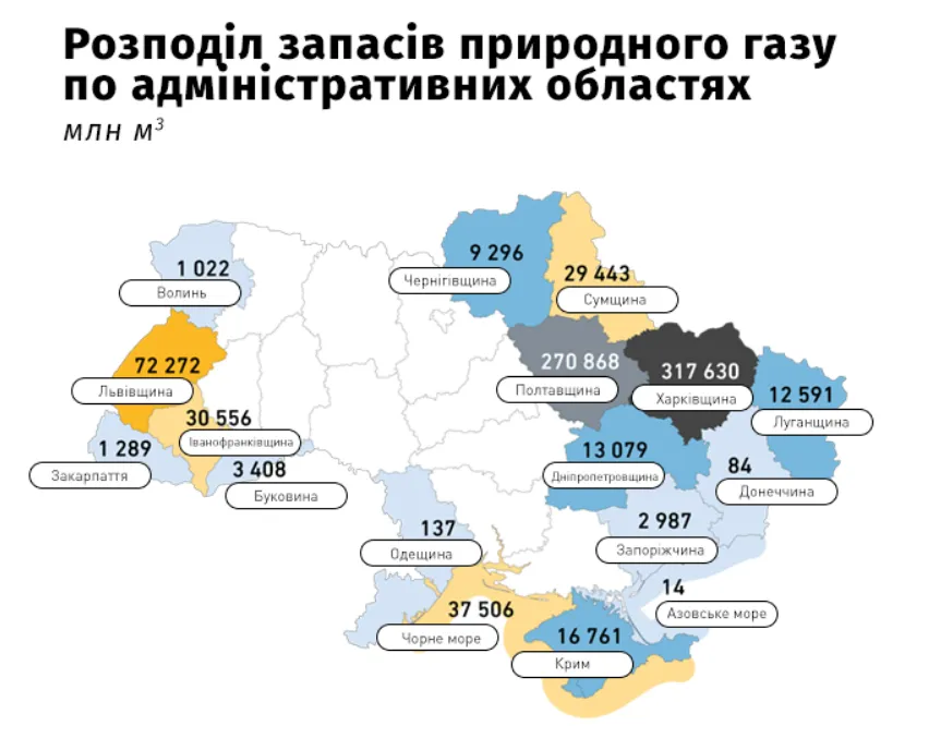 Газовые месторождения Украины карта: регионы и запасы